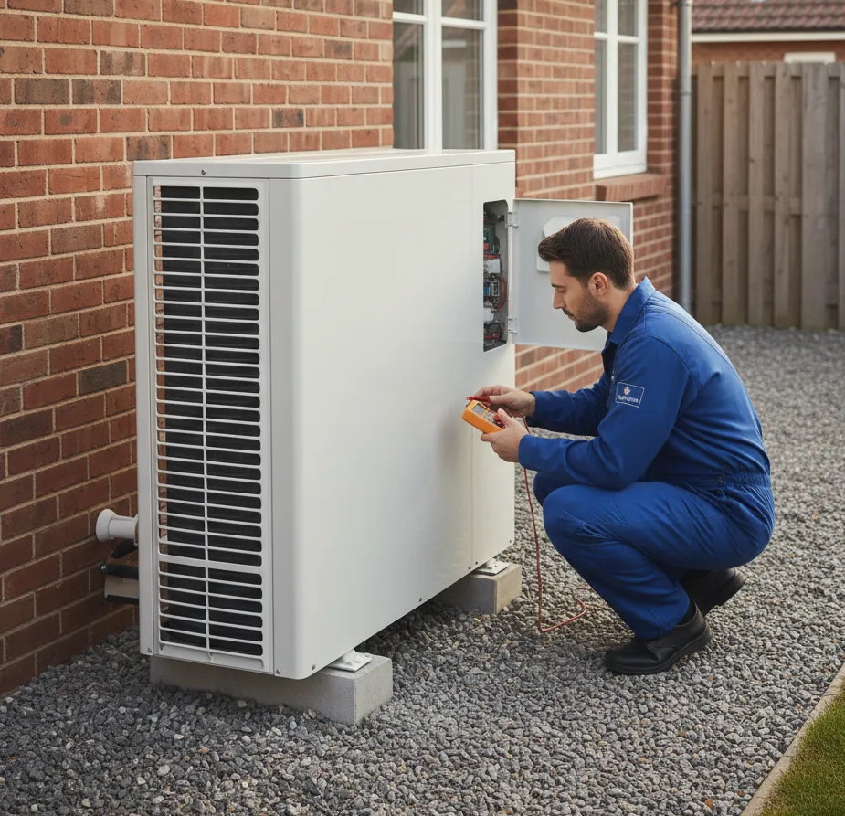 Intervention sur groupe extérieur pompe à chaleur air/eau en Isère — CCP Confort