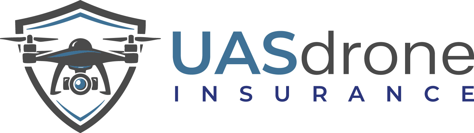 Logo featuring a drone with a camera inside a shield next to the text 'UAS drone INSURANCE'.