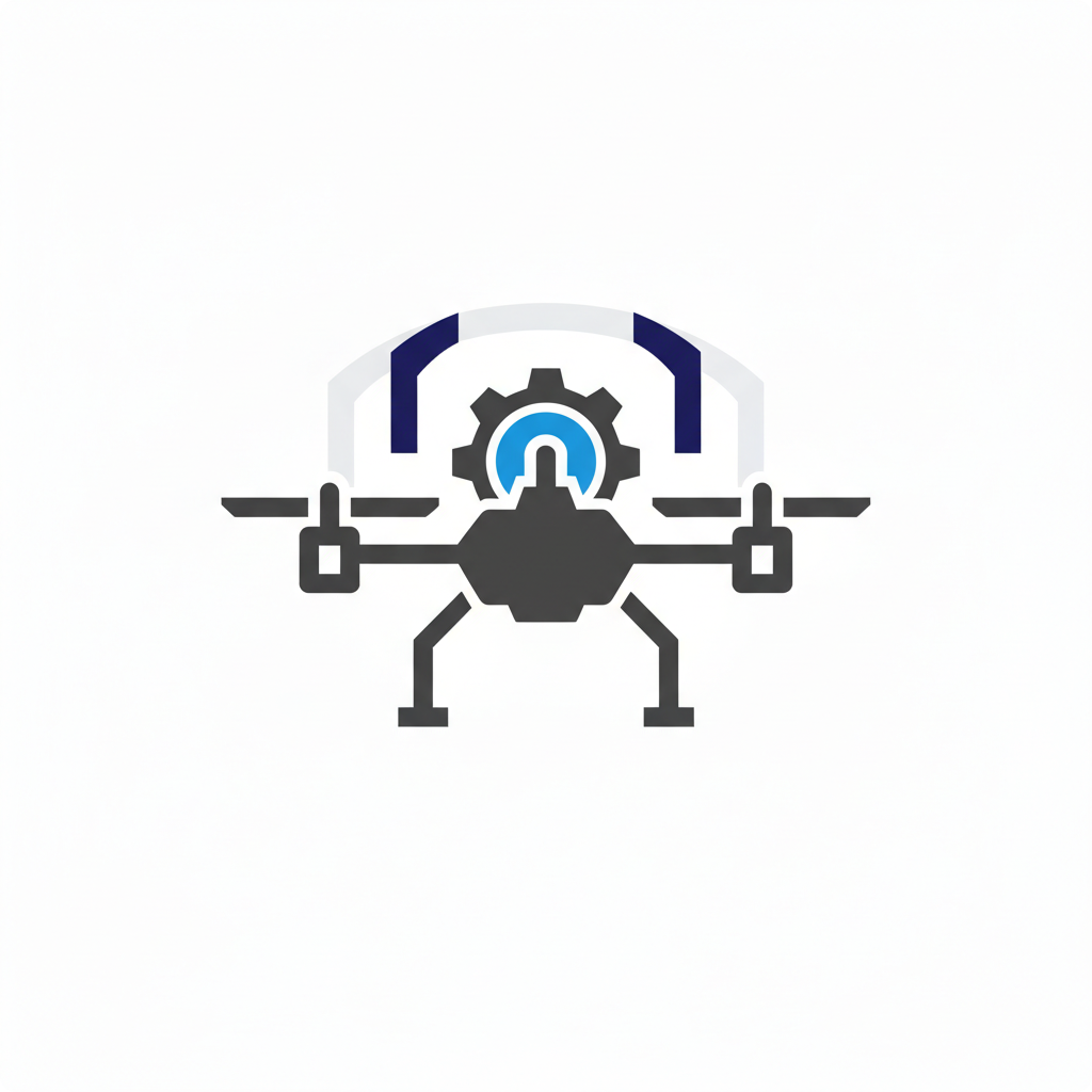 Icon of a quadcopter drone with a gear and wireless signal symbol above it, representing drone technology or automation.