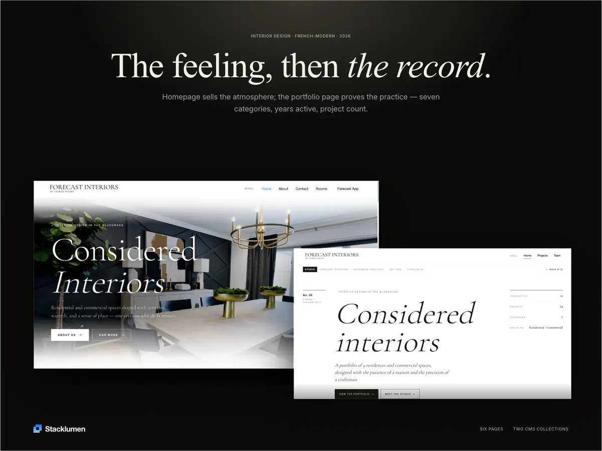 Forecast Interiors in dark theme