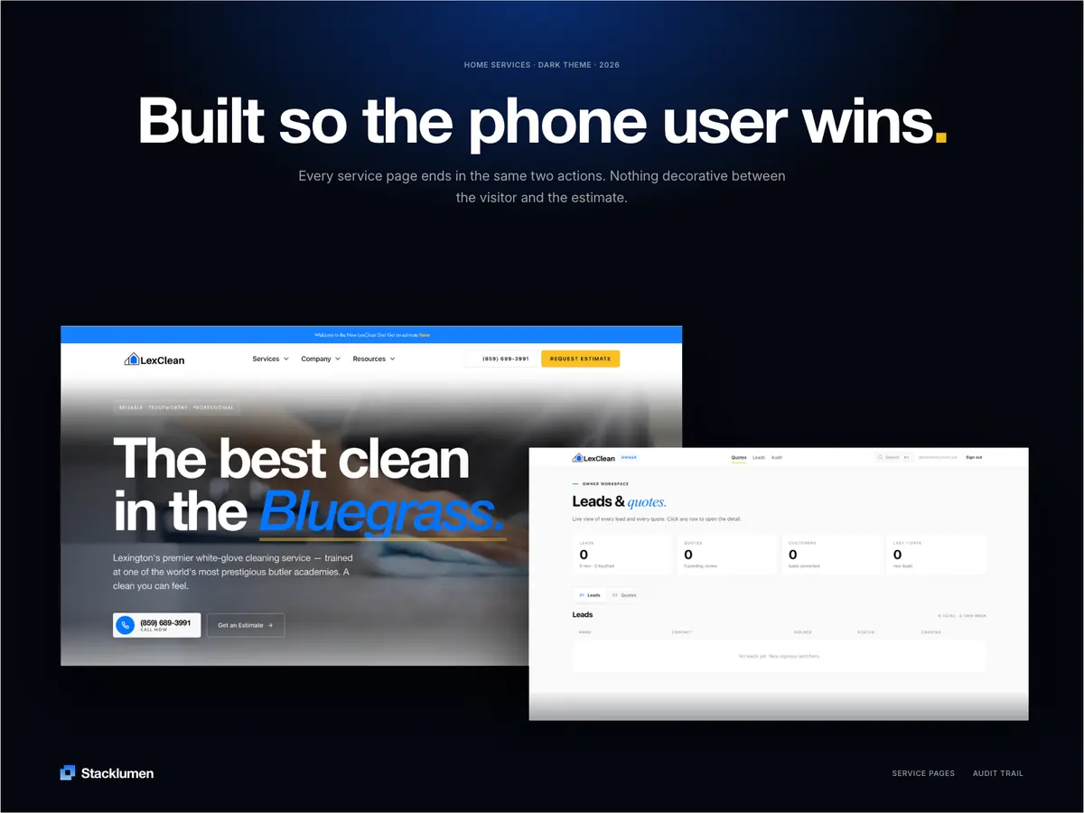 LexClean website in dark theme