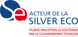 Logo de Silver Eco avec texte « Acteur de la Silver Eco, filière industrielle soutenue par la Région Sud ».