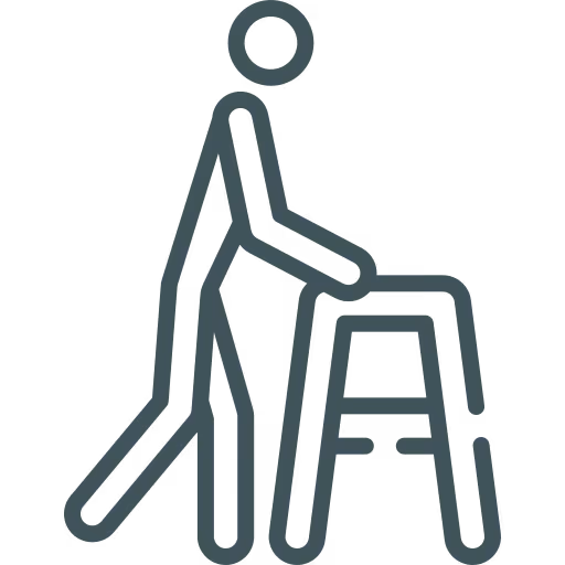 Icône stylisée d'une personne utilisant un déambulateur.