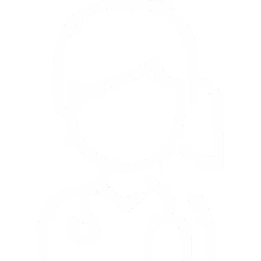 Icône blanche d'une femme médecin avec stéthoscope autour du cou sur fond transparent.