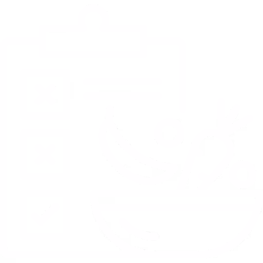 Icône d'une liste de contrôle avec des cases cochées à côté d'une grande assiette contenant une banane, une carotte et une pomme.