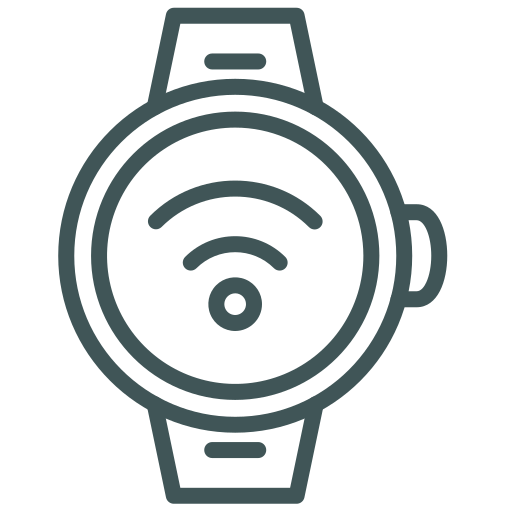 Icône d'une montre intelligente avec symbole de connexion sans fil à l'écran.