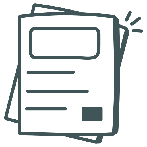 Icône de documents empilés stylisés avec une mise en page simplifiée.