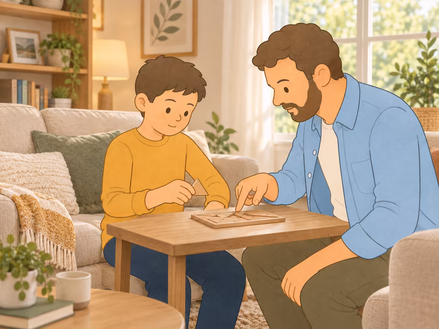 AEEH un parent et un enfant à table jouent ensemble