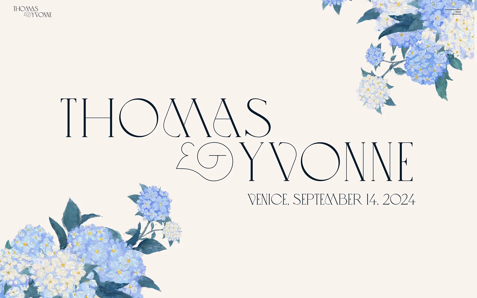 Thomas & Yvonne wedding website with elegant typography