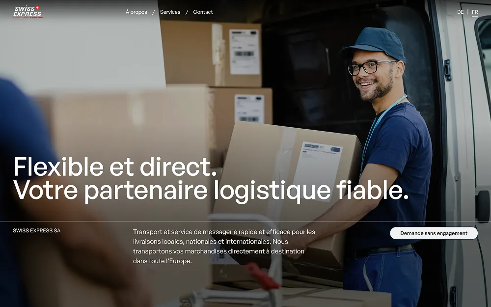 Swiss Express logistics website with clean red and white design