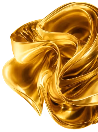 Abstract shiny twisted and smooth golden metallic shape with fluid-like curves.