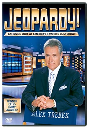 "Jeopardy. An inside look at America's favorite quiz show. Winner of 25 Emmy Awards! Alex Trebek" TV show banner