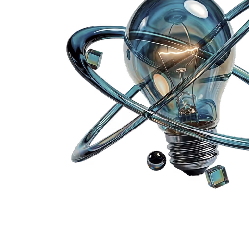 Futuristic lightbulb with orbiting elements symbolizing creative thinking and innovative design solutions