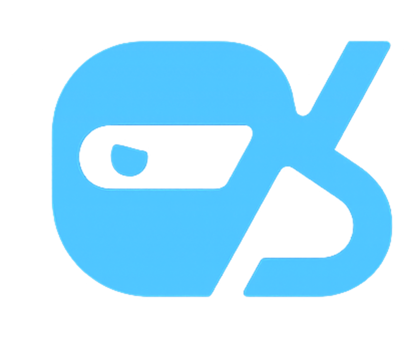 Blue stylized ninja face logo with a sharp angular design.