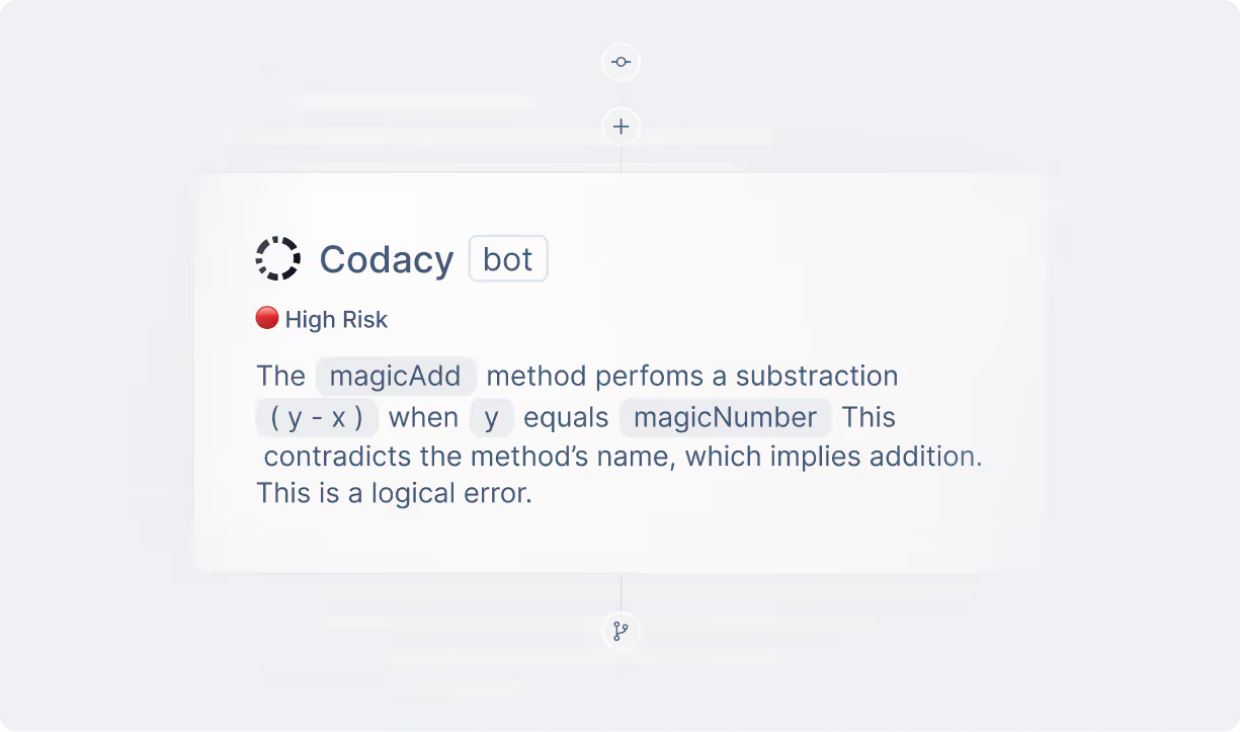 Codacy bot flagging a high risk logical error in a pull request review