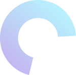 Gebogen blauwe en paarse halve cirkel met een open segment aan de onderkant rechts.