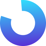 Cirkelvormige voortgangsbalk in blauwe en paarse tinten met een onderbreking rechtsboven.