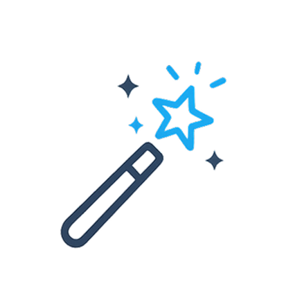 Toverstaf met blauwe ster en fonkelende sterren eromheen.