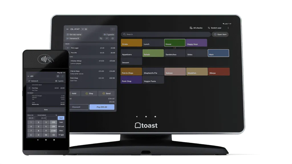 Toast's POS system on mobile and desktop