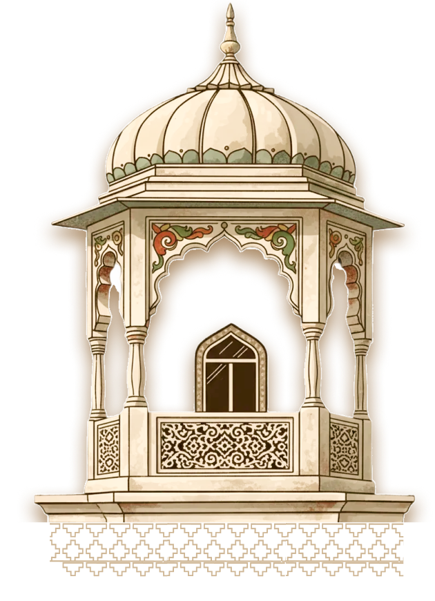 Rajasthani jharokha with domed canopy and carved arches