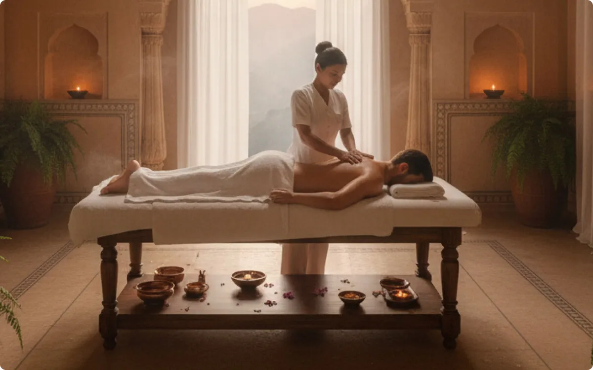 Spa massage in a softly lit treatment room