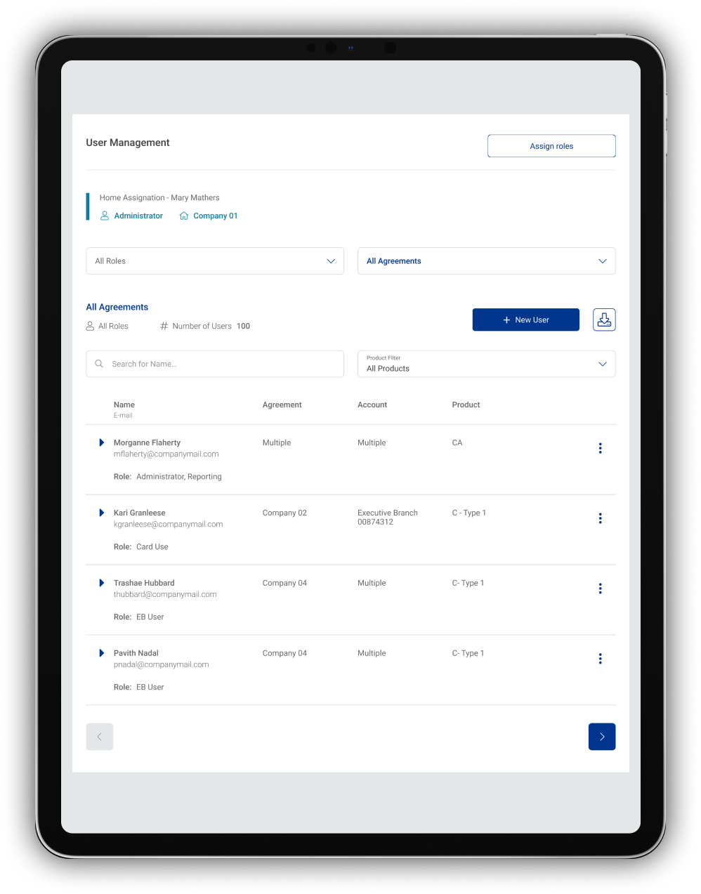 Tablet showing the new User Management