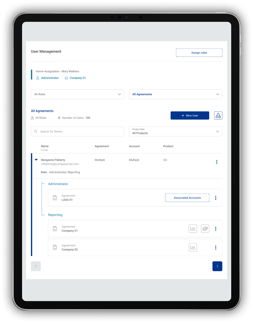 Tablet showing the new User Management - expanded view
