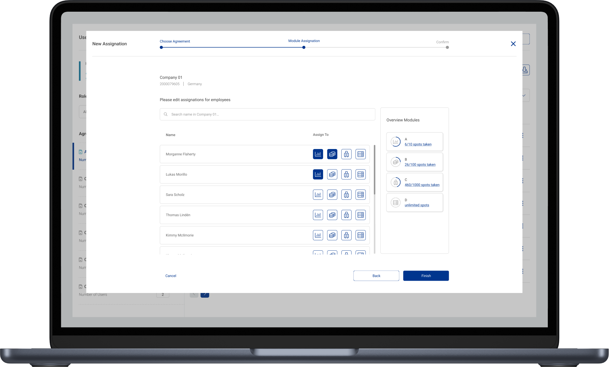 Laptop showing the user assignation flow