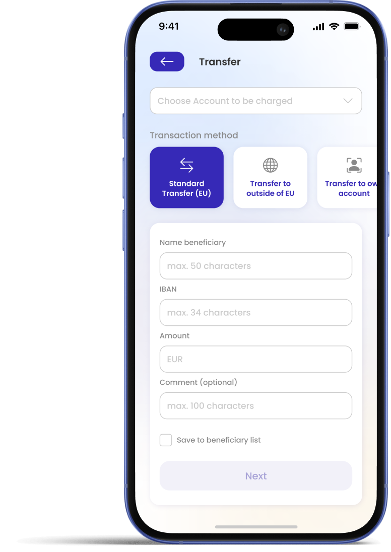 Transfer money - start of the flow