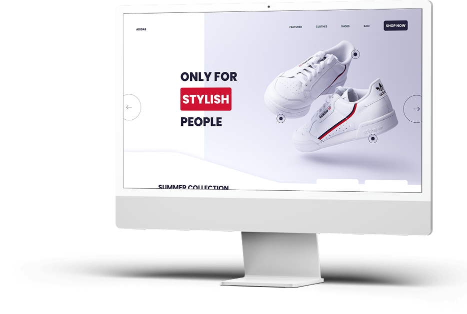 Computer screen showing Web Design for a shoe retail brand