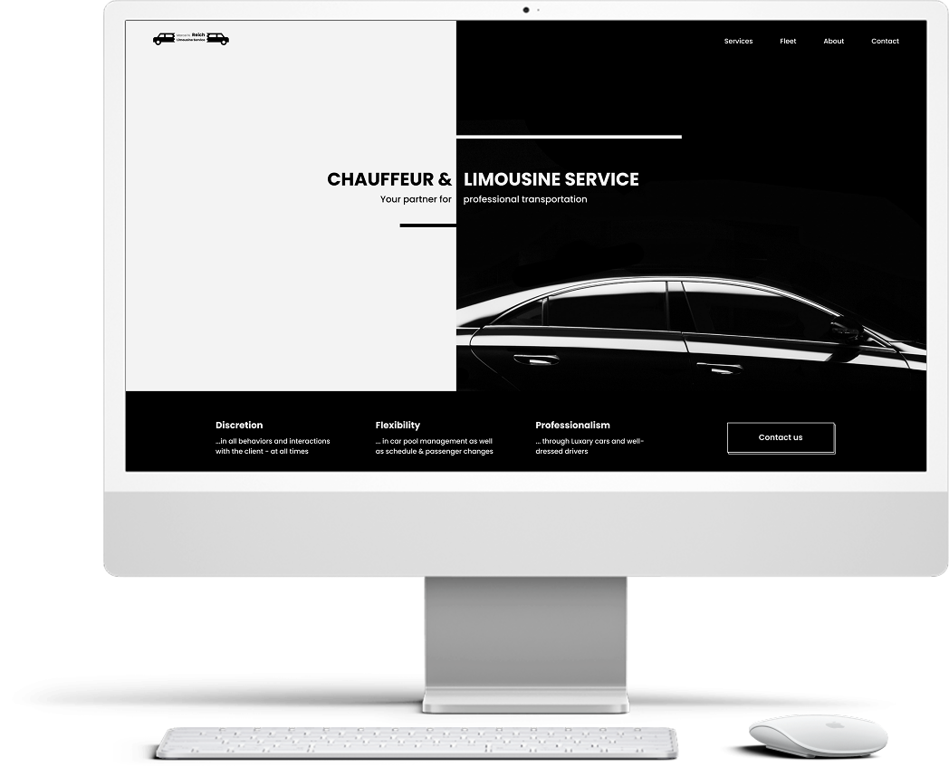 Desktop computer showing Web Design for a limousine service