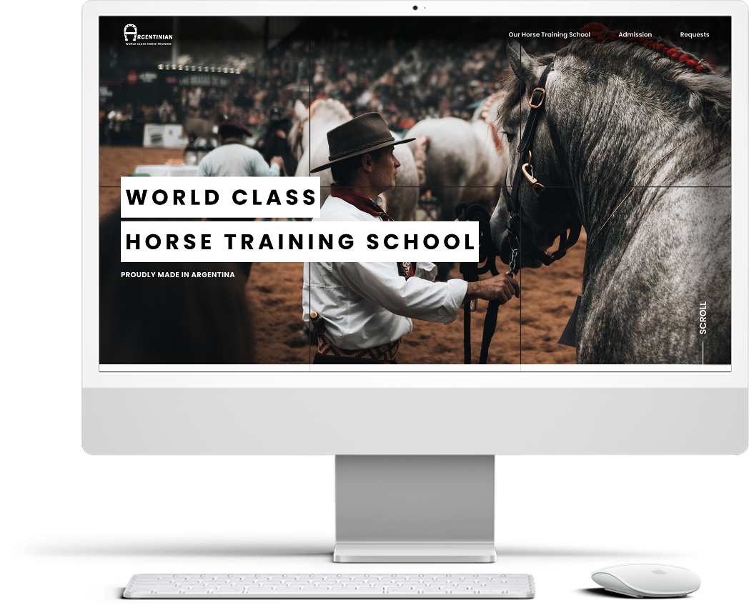 Desktop computer showing a Web Design for a horse training business