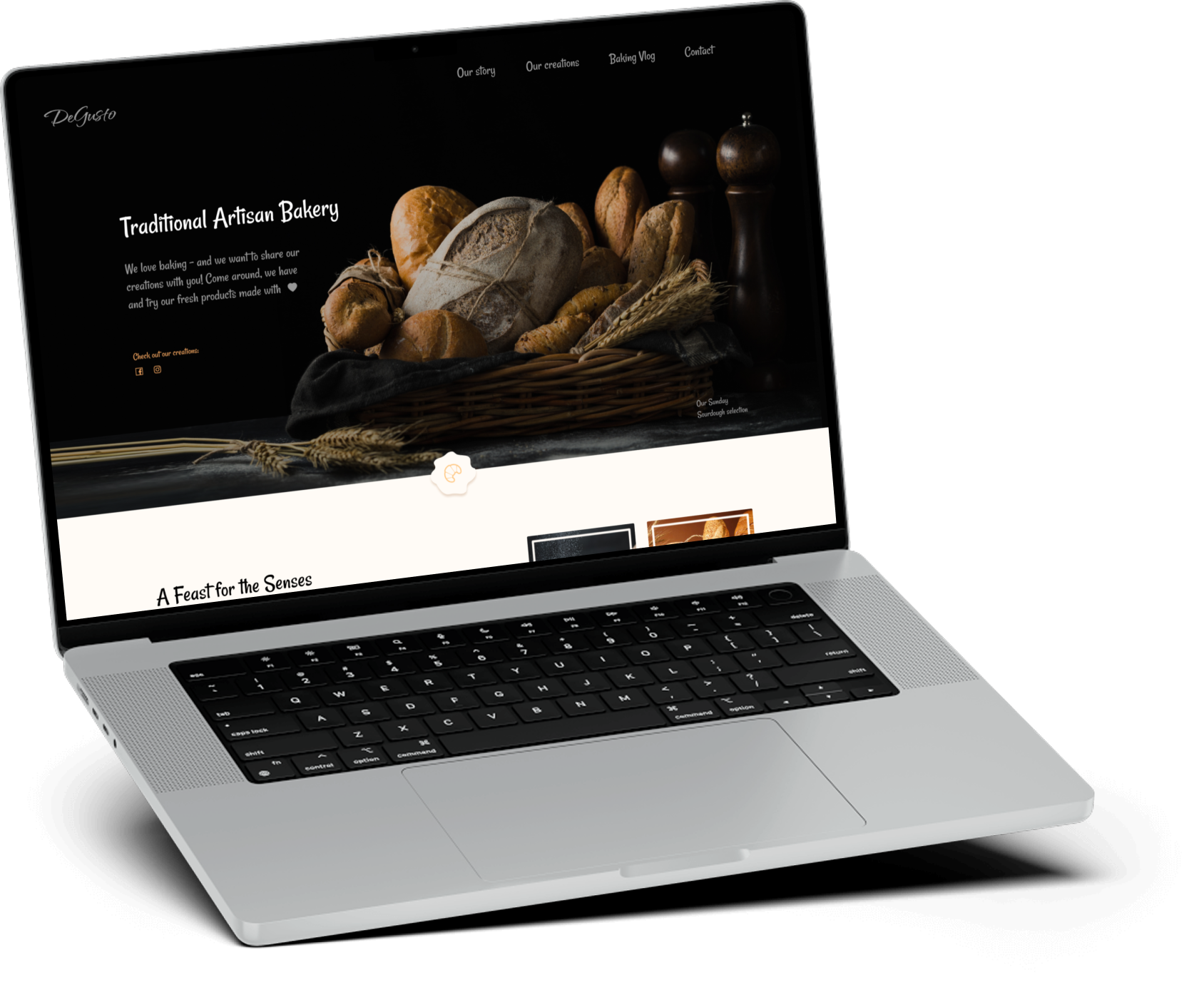 Laptop showing a Web Design for a artisan bakery