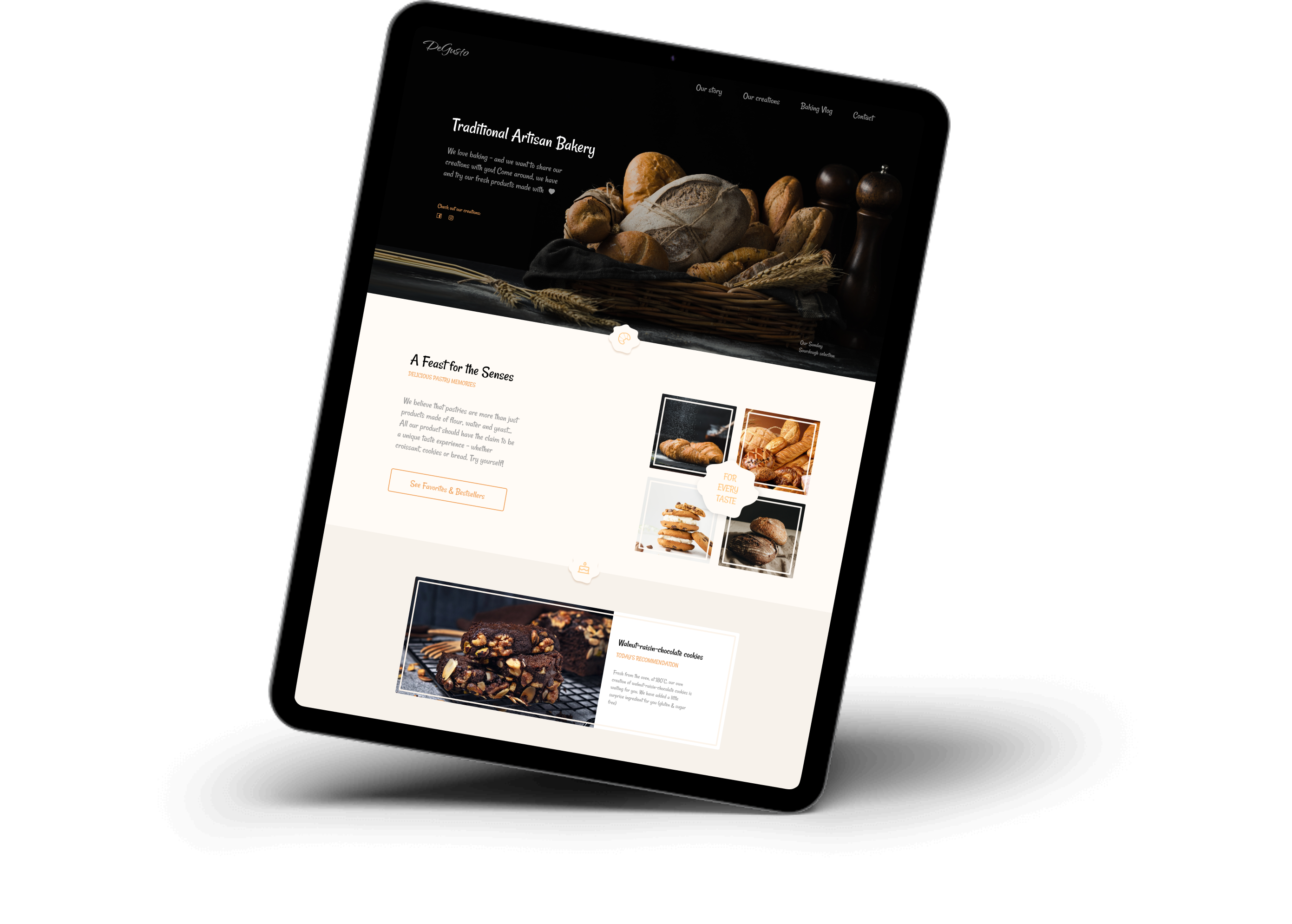 Tablet showing a Web Design for a artisan bakery