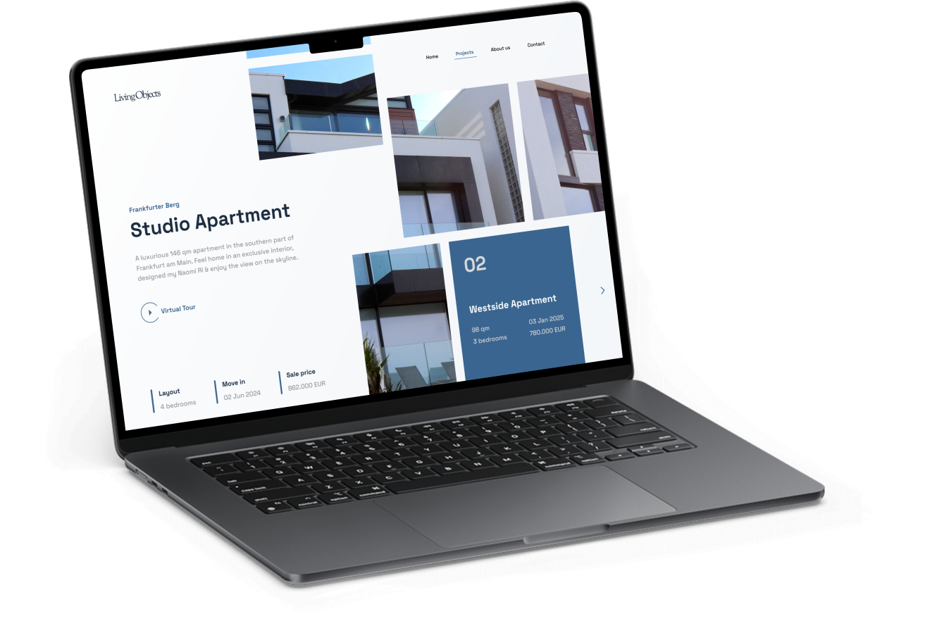 Laptop showing a Web Design for a Real estate business