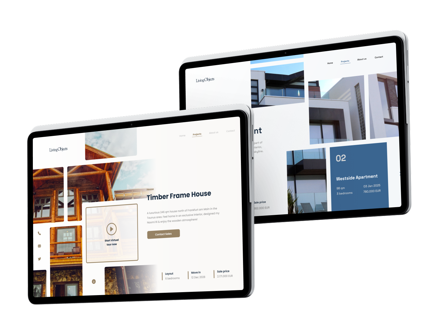 Two tablets showing two different Web Designs for a Real estate business