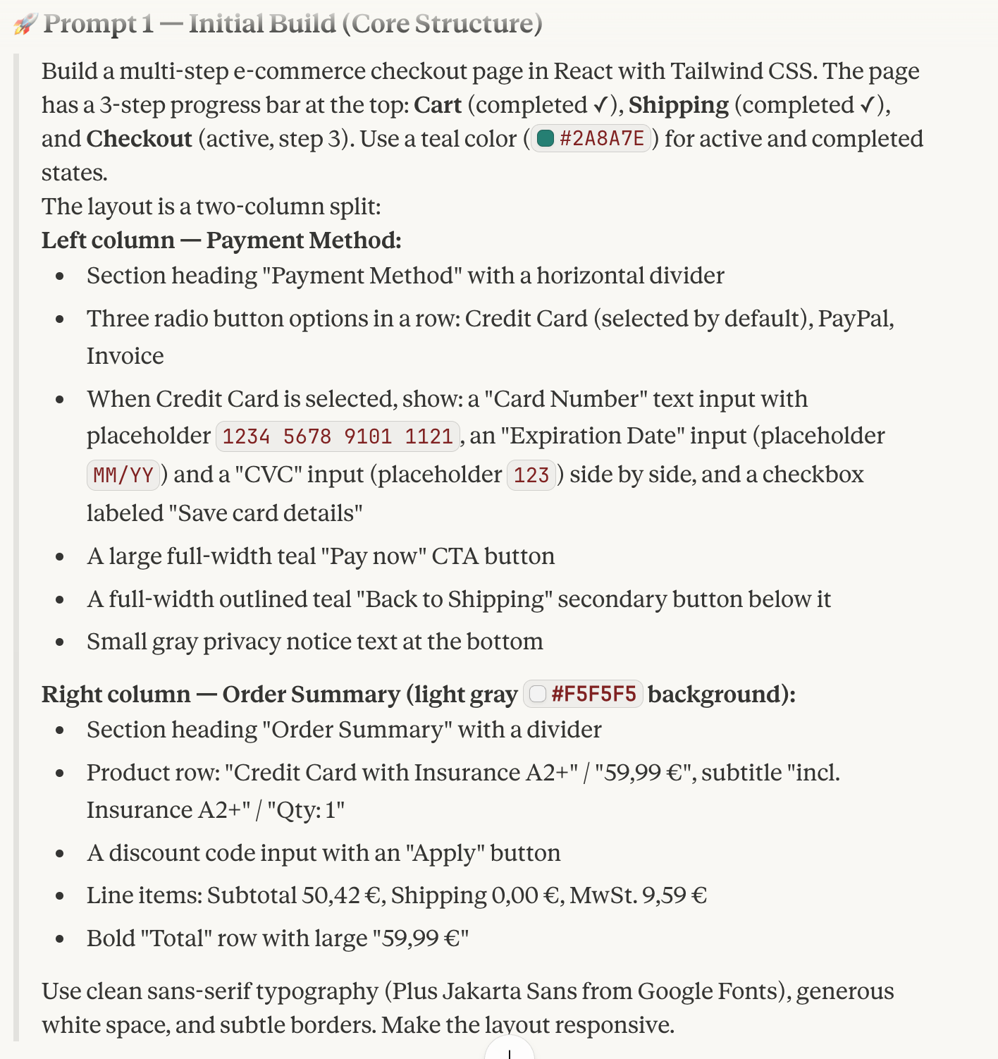 lovable prompt design - initial build