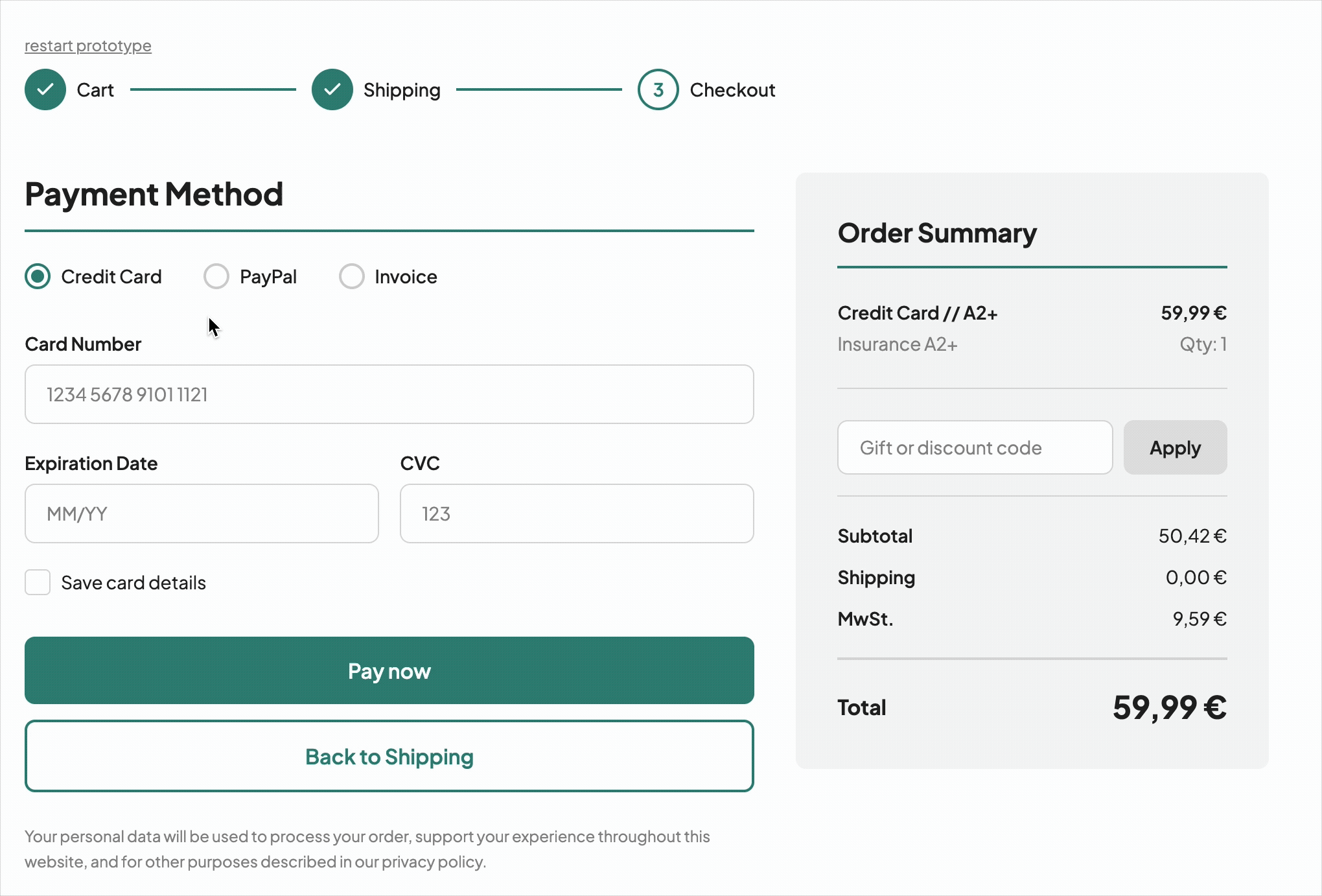Animation of a checkout process for user authentication