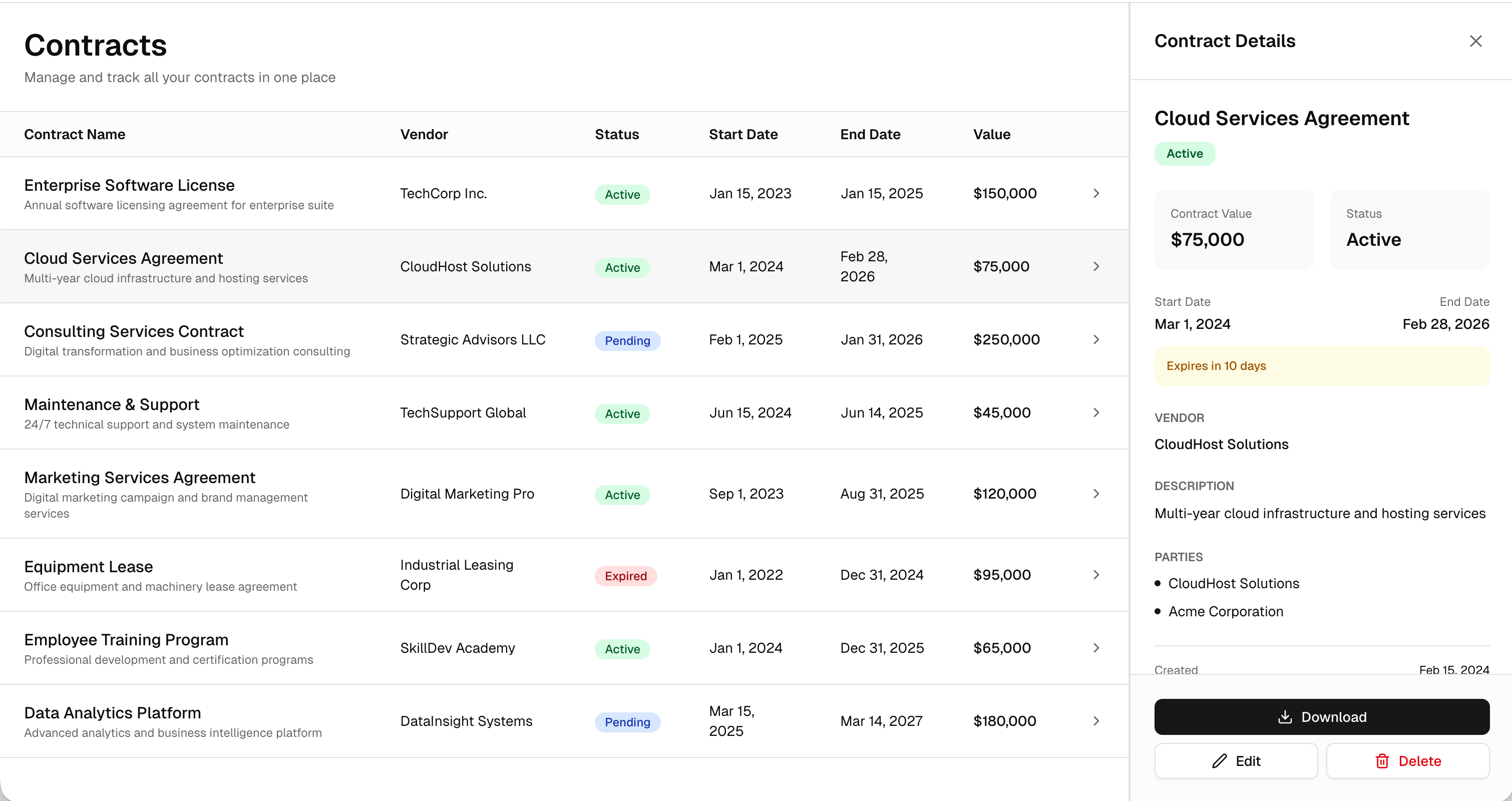 v0 - iteration of table design showing contracts