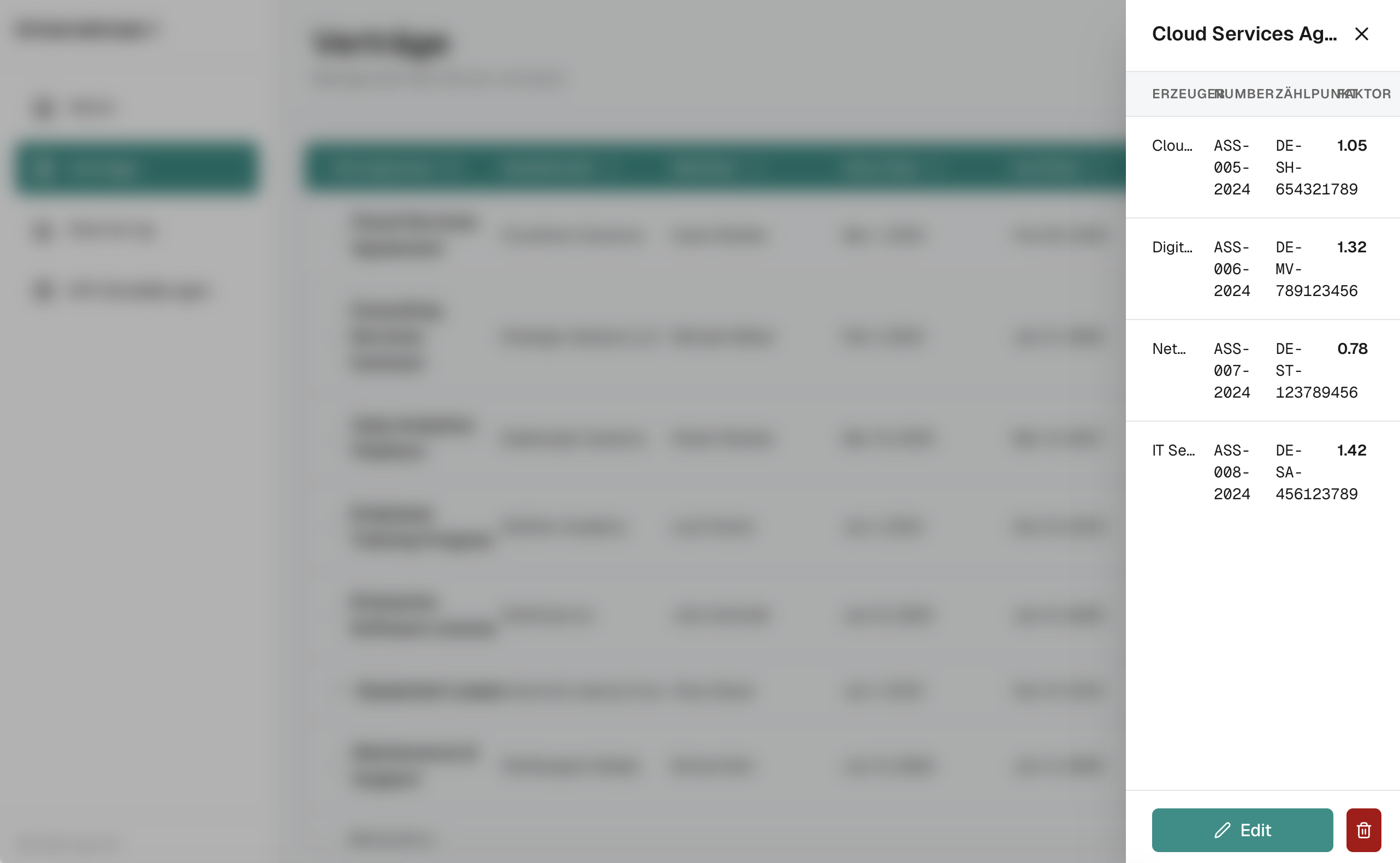 v0 - side-menu to table design showing contract details