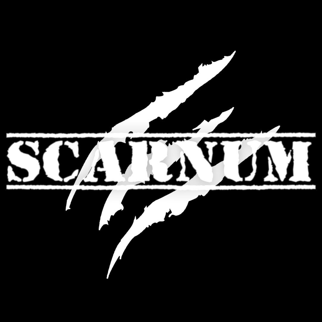White text 'SCARNUM' with three claw marks across it on a black background.