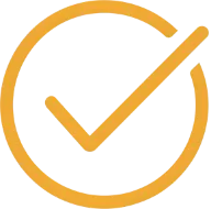Orange tick symbol inside a circle