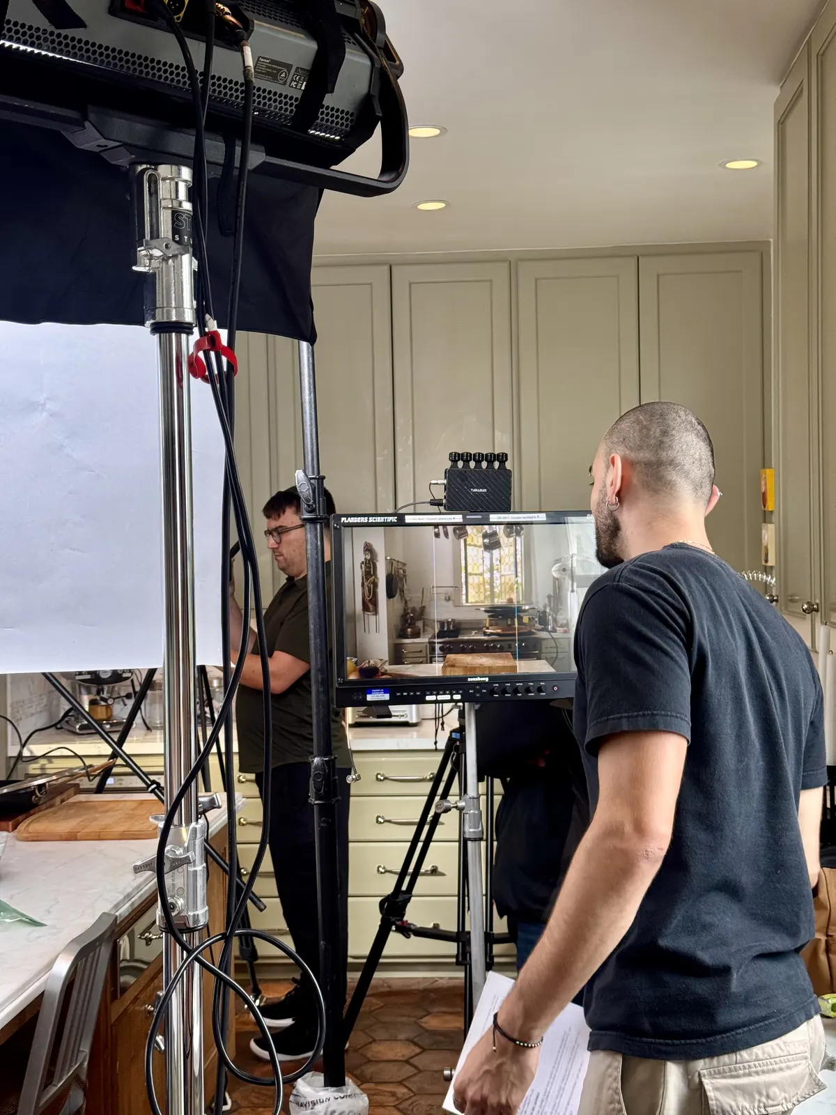 STMNT Studios crew checking the camera monitor before rolling on Trebellar's Series A announcement