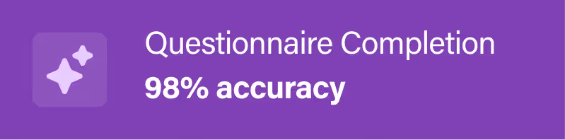 Purple badge with a sparkle icon and text reading Questionnaire Completion 98% accuracy.