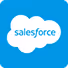 Salesforce logo with white cloud and text on a blue background.