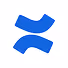 Two abstract blue ribbon shapes crossing, resembling an X with curved edges.