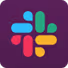 Slack logo with overlapping colorful shapes on purple background.