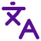 Icon representing language translation with text symbols and arrows.