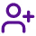Purple icon of a person with a plus sign, representing add user or new contact.