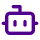Purple bot icon with antennae, eyes, and a wide smile on a transparent background.